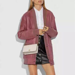 Coach Callie Foldover Chain Clutch Quilting and Rivets in Chalk White 76543